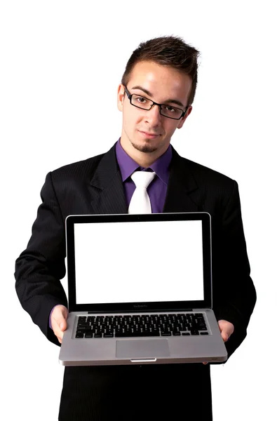 Νέος επιχειρηματίας με laptop — Φωτογραφία Αρχείου