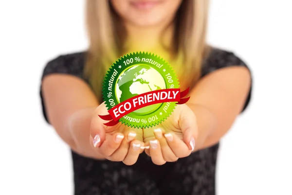 Woman hands holding ECO sign — Stock Photo, Image