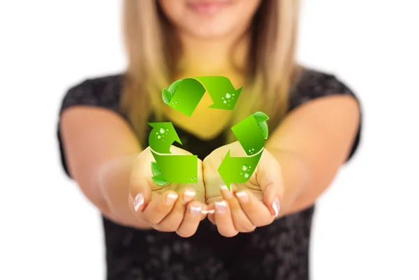 Woman hands holding ECO sign — Stock Photo, Image