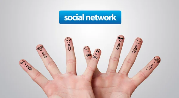 Gruppo felice di smiley dito, social network — Foto Stock
