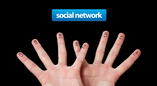 Grupo feliz de sorrisos de dedo, rede social — Fotografia de Stock