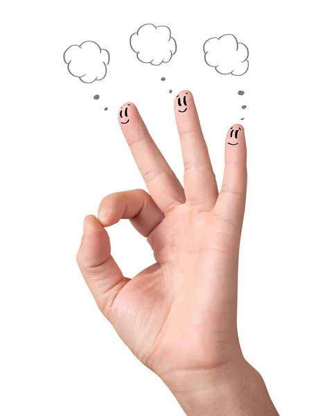 Happy ok fingers with speech bubbles and signs — Stock Photo, Image