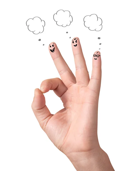 Happy ok fingers with speech bubbles and signs — Stock Photo, Image