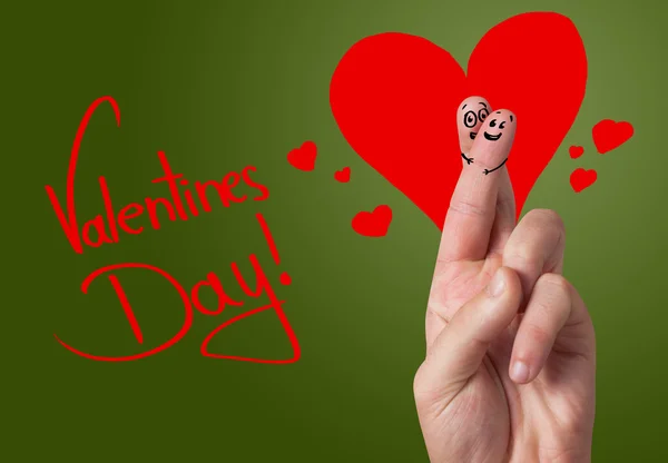 塗られた指スマイリー、バレンタインの日 — ストック写真