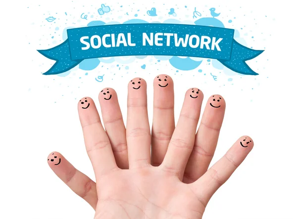 Ile sosyal ağ işaret parmağını suratlar — Stok fotoğraf