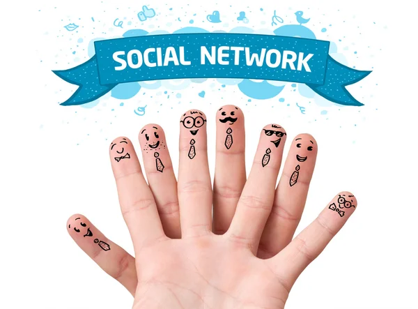 Vinger smileys met sociale netwerk teken — Stockfoto