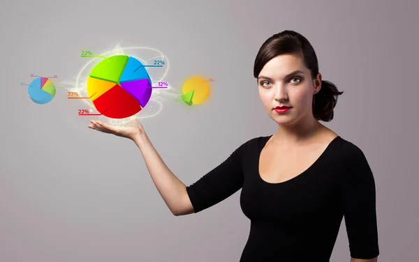 Woman holding virtual business sign — Stock Photo, Image