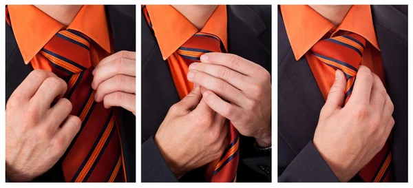 Detalhe de um homem, consertando sua gravata — Fotografia de Stock