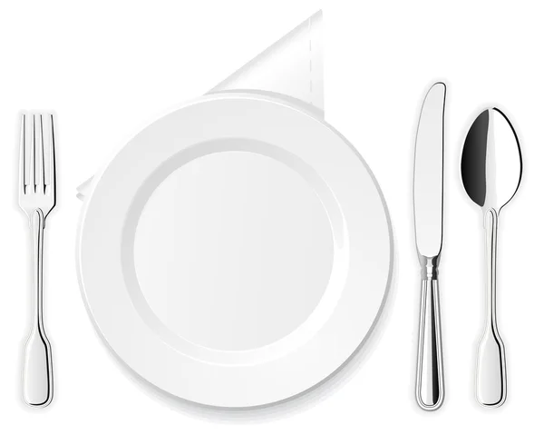 Assiette, couteau, cuillère et fourchette — Image vectorielle