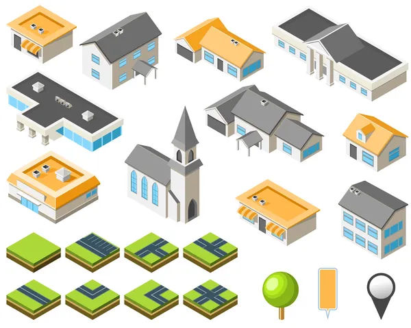 郊区社区等轴测城市工具包 免版税图库插图