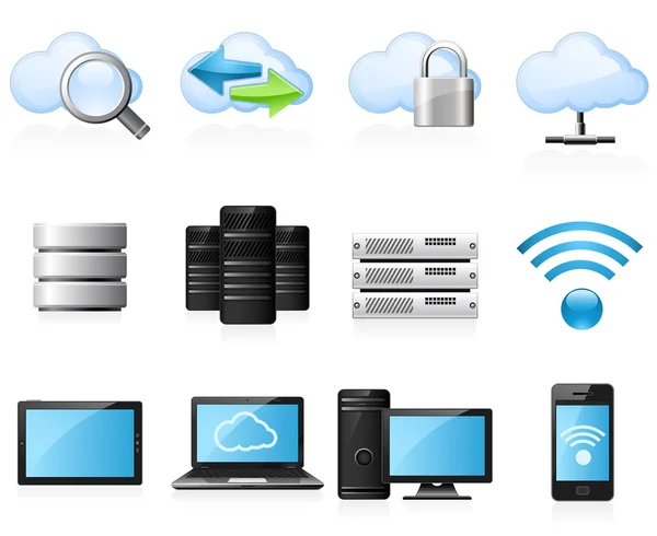 Ícones de computação em nuvem — Vetor de Stock