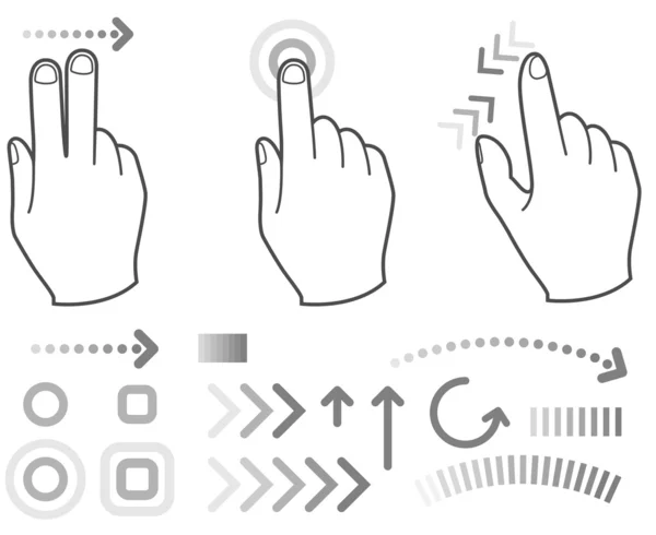 Gestos de pantalla táctil señales de mano — Vector de stock