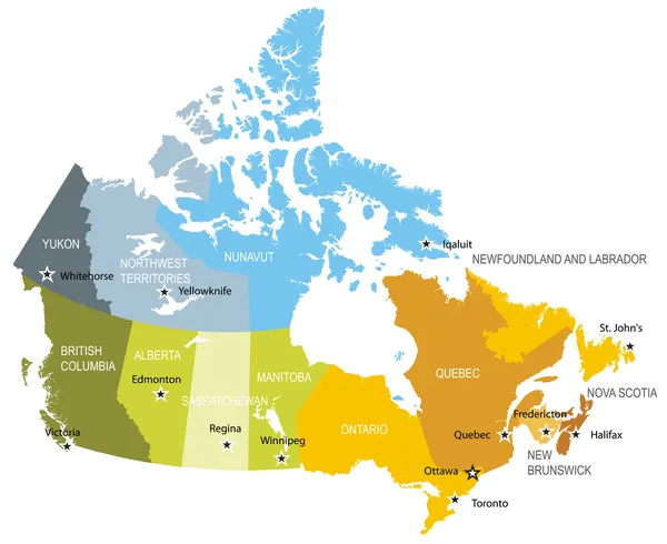 Mapa das províncias e territórios do Canadá — Vetor de Stock