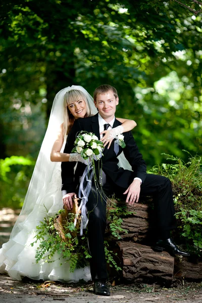 Νύφη και γαμπρός στο πάρκο — Φωτογραφία Αρχείου