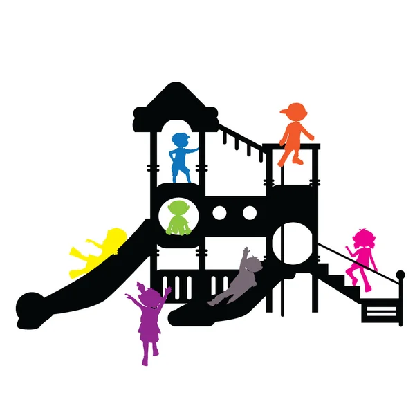 Children silhouettes playground — Stock Vector