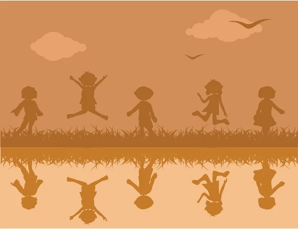 Grass and children background — Stock Vector