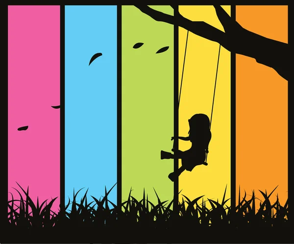 Silhouettes girl on swing — Stock Vector