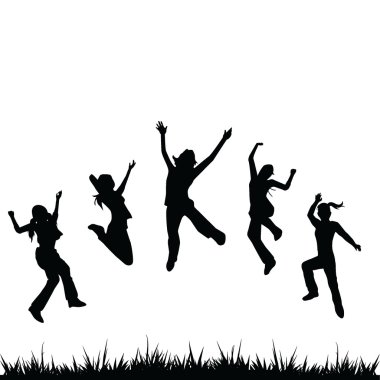 Silhouettes kids jumping clipart