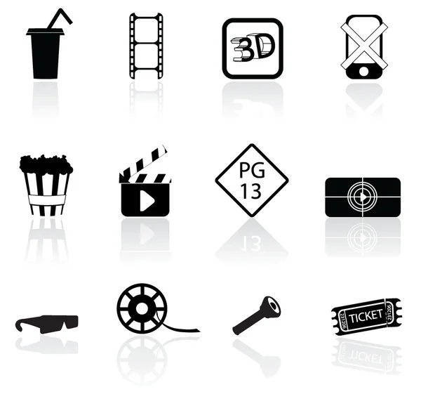 Icônes de silhouettes de film et de cinéma — Image vectorielle