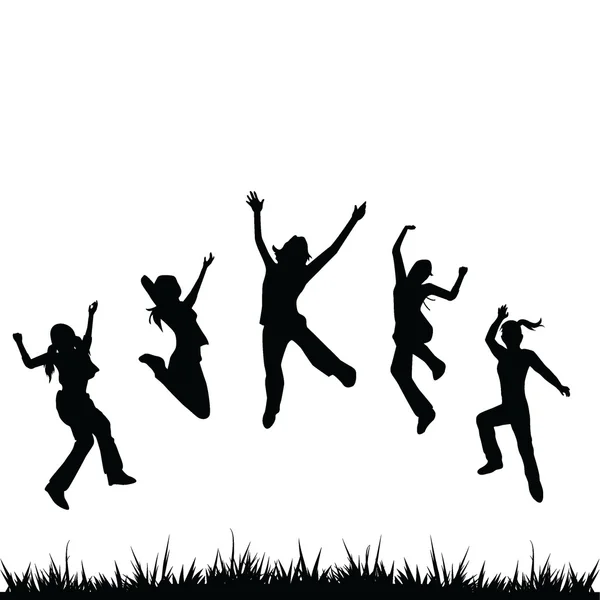 Silhouette bambini che saltano — Vettoriale Stock