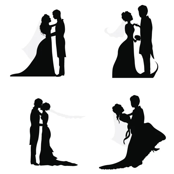 Wedding couple silhouettes — Stock Vector