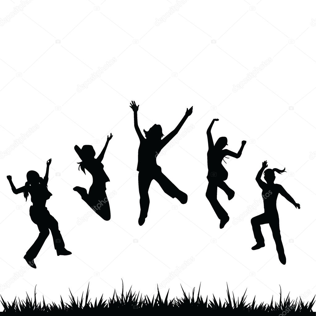 Silhouettes kids jumping