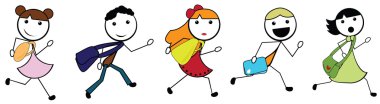 Cartoon stick children going to school clipart