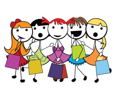 Cartoon stick shopping girls clipart