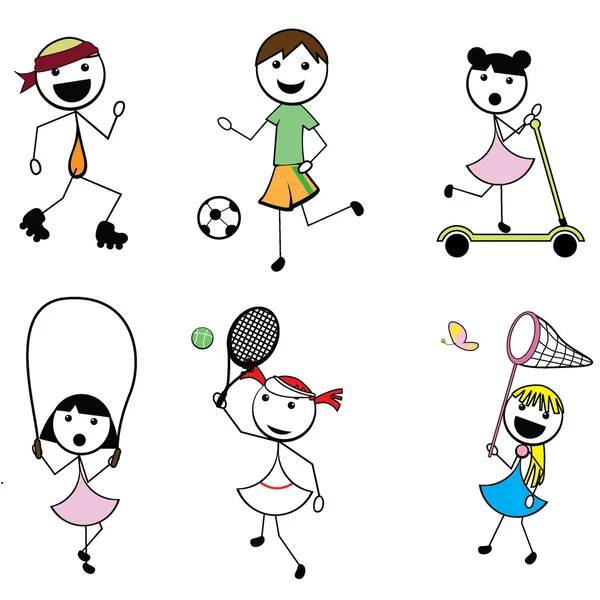 Dibujos animados palo niños deportes activos — Vector de stock