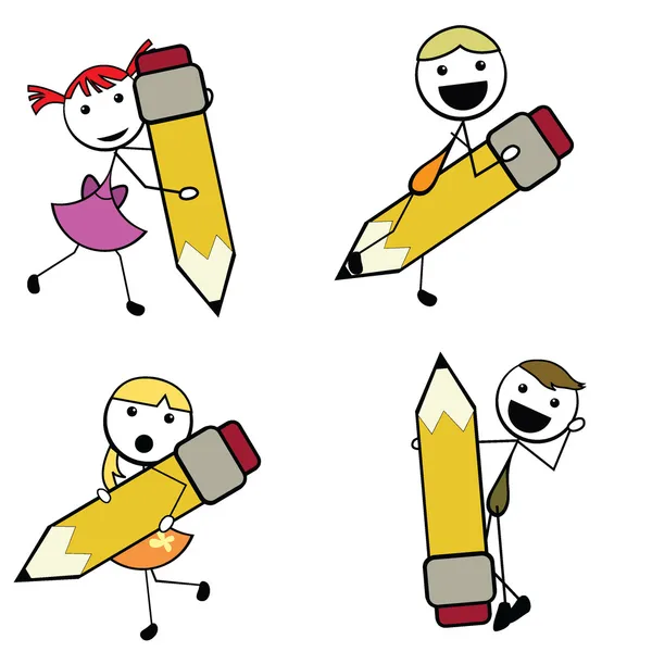 Cartoon stick children pencil — Wektor stockowy
