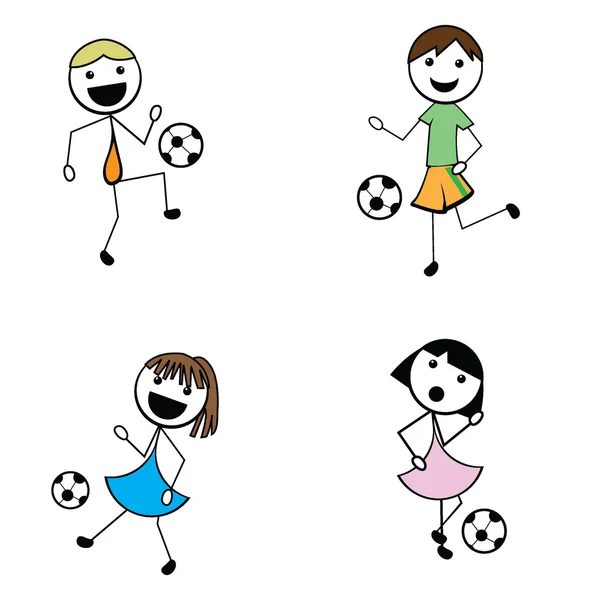 Cartoon Stick Kinder aktiven Fußball — Stockvektor