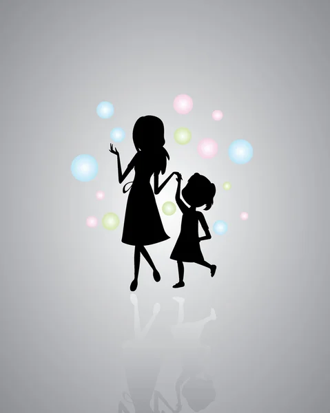 Moeder en dochter silhouettes achtergrond — Stockvector