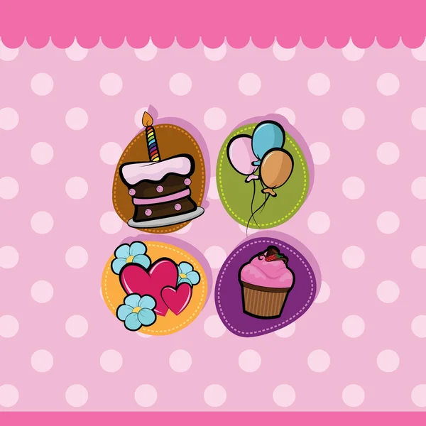 可爱的蛋糕和气球背景 — 图库矢量图片