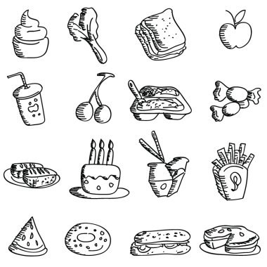 Cartoon doodles food icons clipart