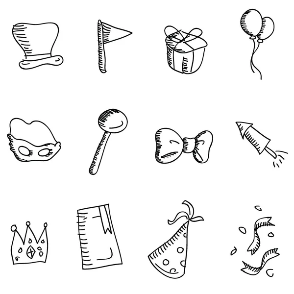 Κινούμενα σχέδια, doodles εικονίδια του κόμμα — Διανυσματικό Αρχείο