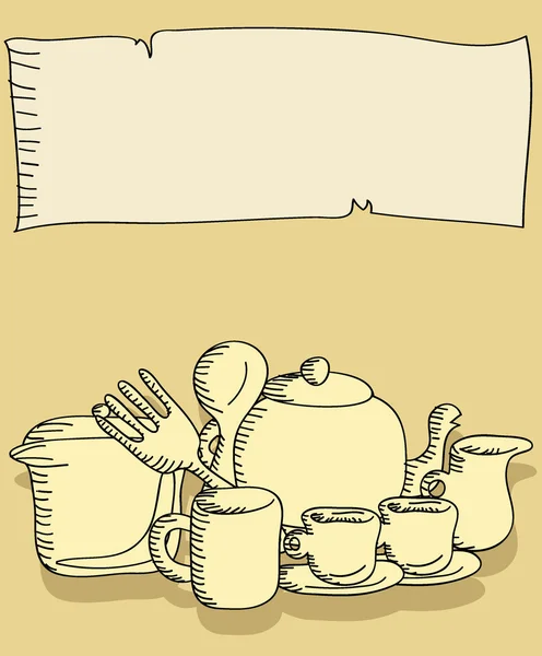 Cartoon doodles food and kitchen stuff background — Stock Vector