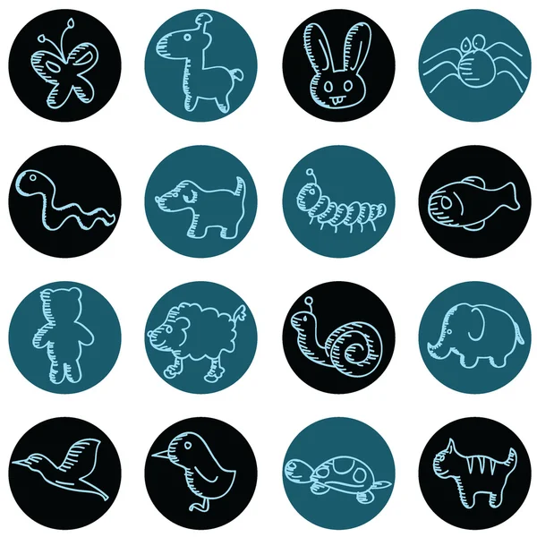 Dessins animés animaux icônes — Image vectorielle