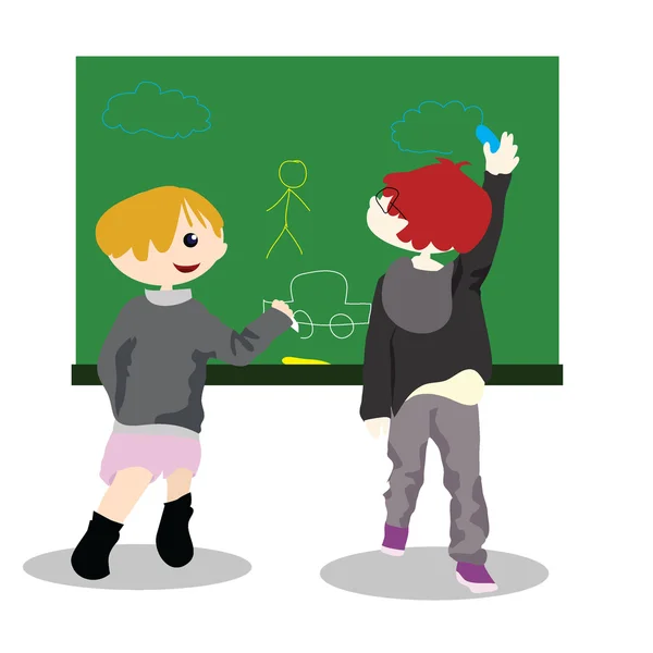 Cartoon children activity - draw on chalk board — Stock Vector