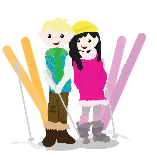 Cartoon kinderen activiteit - skiën — Stockvector