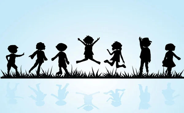 Cartoon silhouettes children — Stock Vector