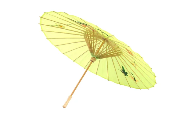 Yellow umbrella from the sun on a white background, isolated — Stock Photo, Image