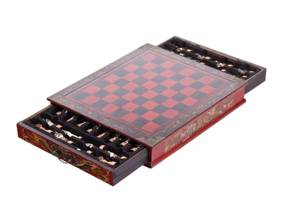 Grand sakktábla, mahagóni, fehér háttér, elszigetelt — Stock Fotó