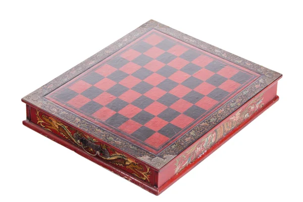 Велика шахова дошка червоного дерева на білому тлі, ізольовані — стокове фото
