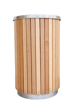 Wood Trash Bin Isolated On White clipart