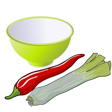 Leek and red pepper illustration.