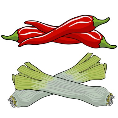 Leek and red pepper illustration.