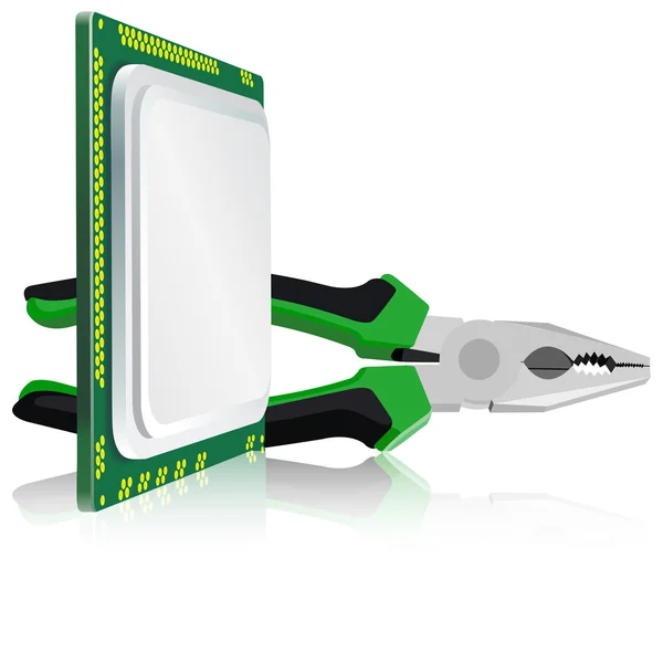 Pliers and computer processor on a white background — Stock Photo, Image