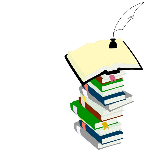 Pena de Inkwell e livros de capa dura para o conceito de educação. — Fotografia de Stock
