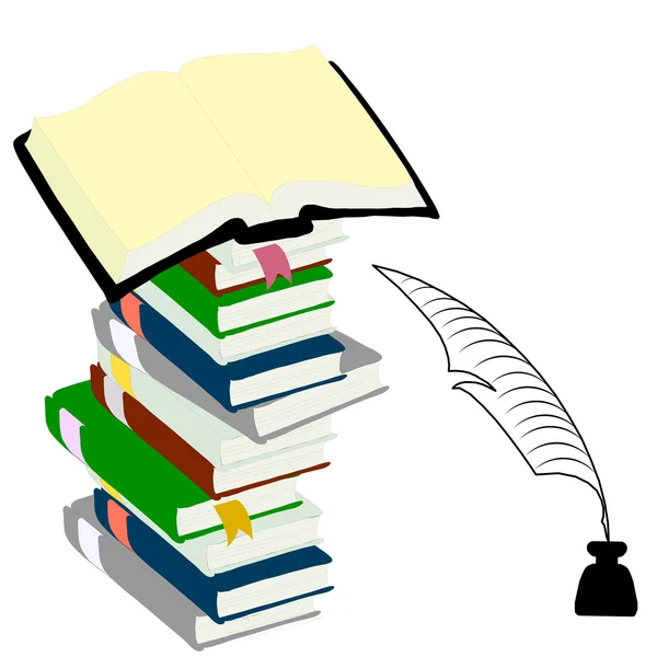 Inkwell plume et livres relié pour le concept de l'éducation. — Photo