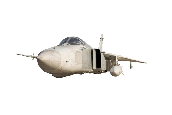 Military jet bomber Su-24 Fencer flying a white background. — Stock Photo, Image